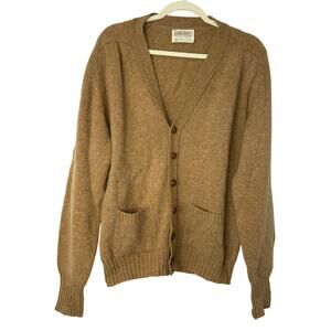 Vintage Lord Jeff 100% Virgin Wool Cardigan Sweater Tan Brown XL USA Made
